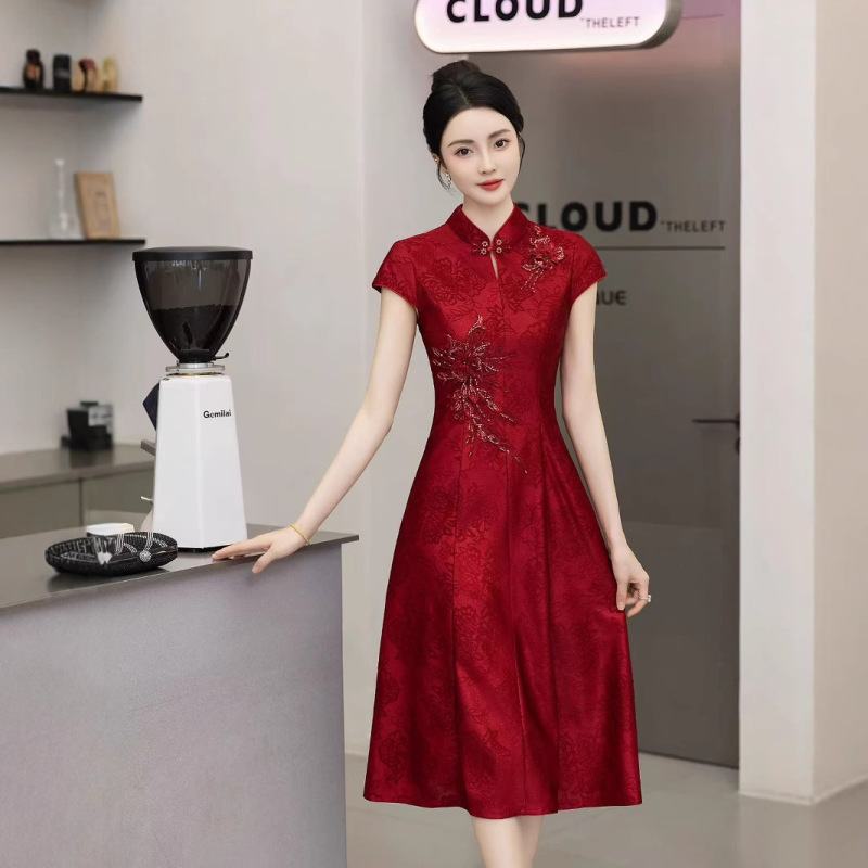 Xxnz6606 Xipu Wedding Banquet Dress 2025 New Young Mother New Chinoiserie Burgundy Dress