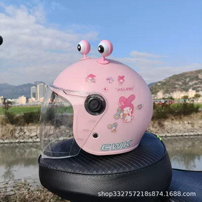 Winter Half Helmet Electric Vehicle Safety, Motosiklet kaskı (dəbilqə) - peach-pink-melody-hd-long-mirror-pink-eyes-fall-and-winter-helmet-for-children-aged-1-5-years-old