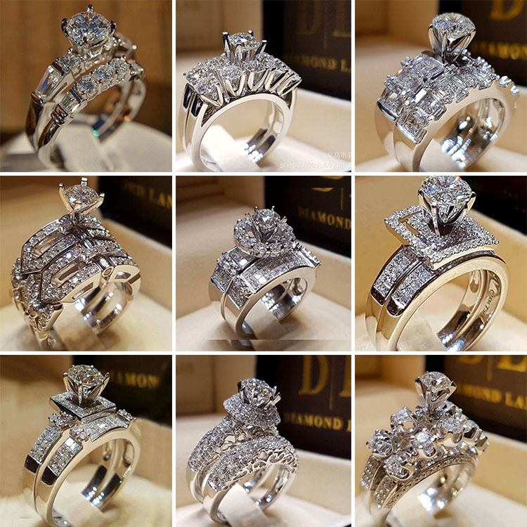 Chenrui cross-border popular jewelry wish hot sale couple ring set European and American jewelry women's engagement ring direct wholesale