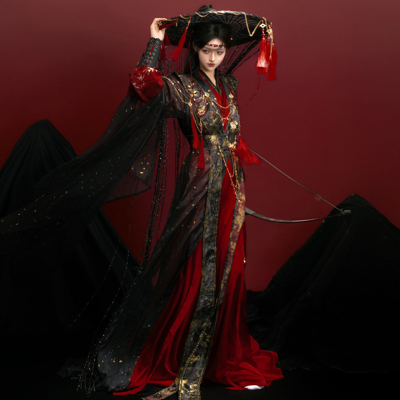 Authentic original Hanfu 2026 new model, gold-embroidered and gold-embossed, cross-collar, waist-high, unisex, fairy-style ancient costume in red and black Authentic original Hanfu 2026 new model, gold-embroidered and gold-embossed, cross-collar, waist-high, unisex, fairy-style ancient costume in red and black