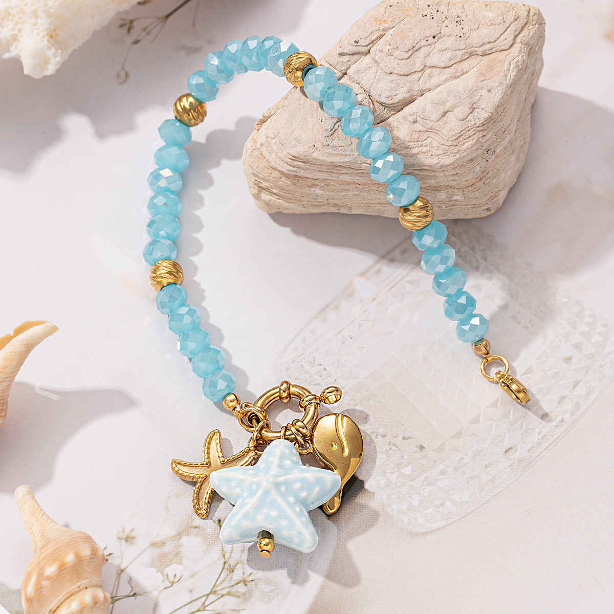 Tena Europa y América Accesorios de acero de titanio Pulsera Ligero Lujo Alta Sensación Natural Piedra Natural Pulsera de concha Joyas transfronterizas con cuentas
