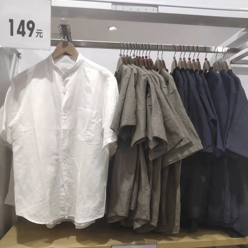 Japanese Style~~Men'S/Women's Stand Collar Short-Sleeve Shirt 2024 Summer Casual Top Commuting White Shirt S444754