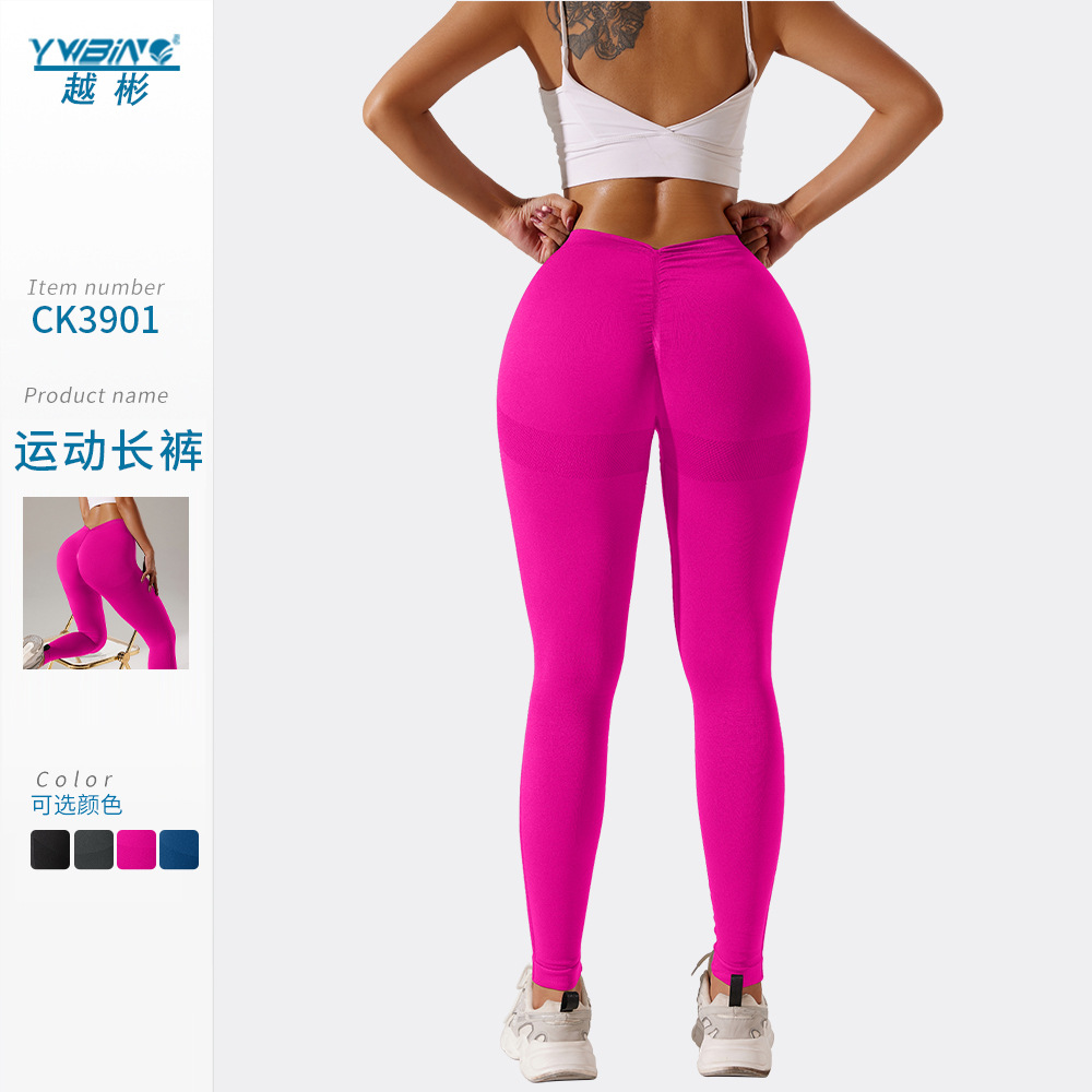 Cruz-frontera espalda V arruga cintura cabeza cadera elevación desnuda pantalones de yoga color sólido más tamaño cintura alta vientre contracción pantalones de fitness para mujeres