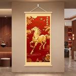 马到成功挂画新中式客厅玄关办公室墙壁画国画八骏图竖版装饰画
