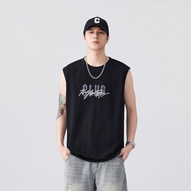 Летний тонкий дышащий жилет без рукавов из ледяного шелка для мужчин, трансграничный спортивный жилет из чистого хлопка с двумя открытиями