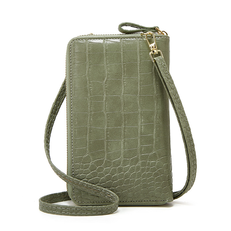 One-shoulder bag, phone bag, capacious wallet, coins, card holder, crocodile print