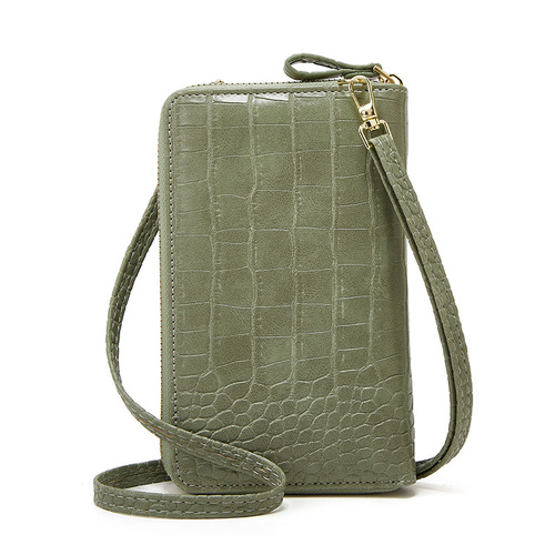 New crocodile pattern mobile phone bag can be worn on one shoulder and crossbody Women's vertical coin purse large capacity coin purse card holder Y908