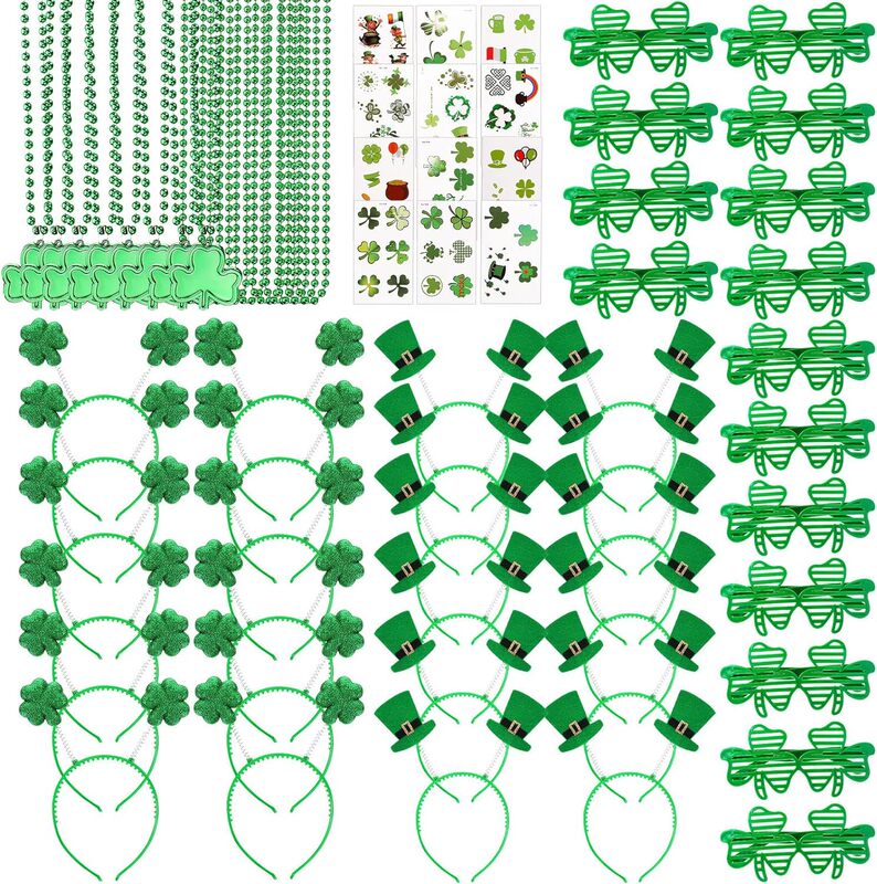 St Patrick's Day accessories suit Clover glasses beaded necklace tattoo sticker Clover sequins headband St Patrick's Day accessories suit Clover glasses beaded necklace tattoo sticker Clover sequins headband