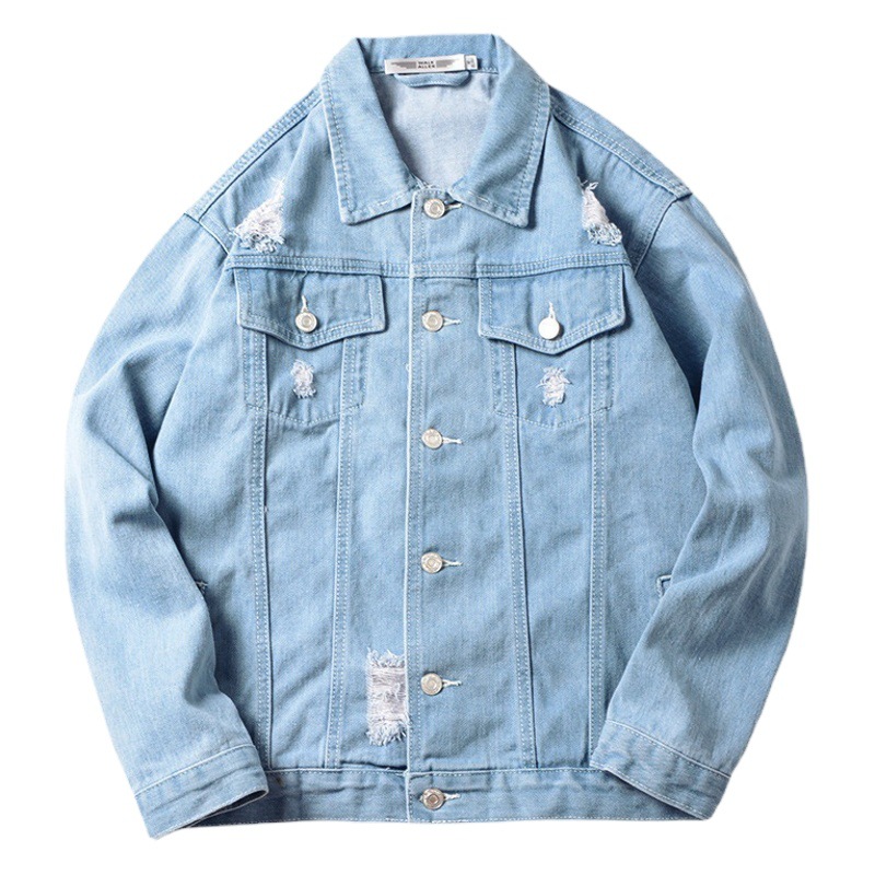 Chaqueta de mezclilla para hombres, Europa y América, nueva chaqueta de mezclilla casual de color sólido, chaqueta suelta de moda coreana de gran tamaño para hombres
