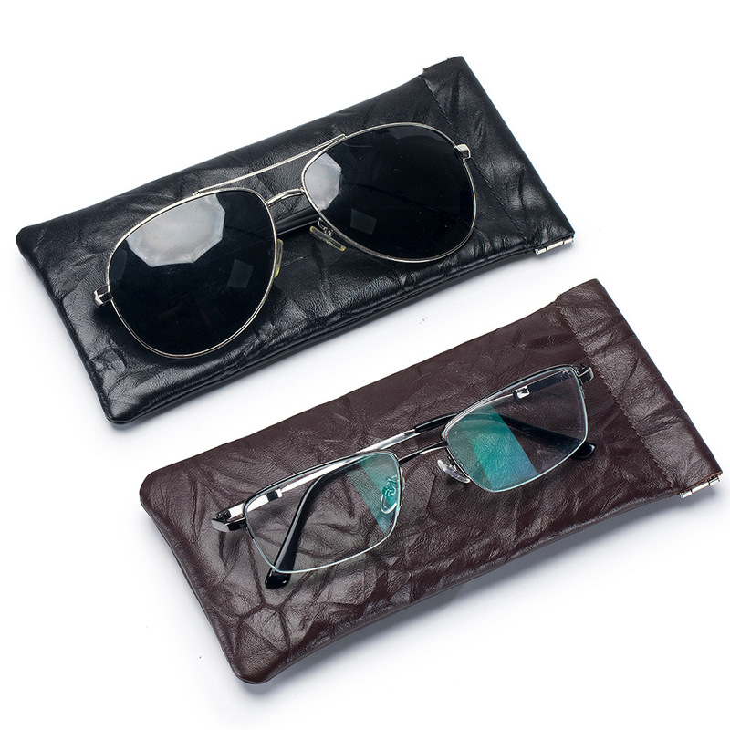 Retro Hand-Scratch Shrapnel Glasses Bag Women's High-Value Cowhide Ultra-Thin Portable Sunglasses Sunglasses Soft Storage Bag