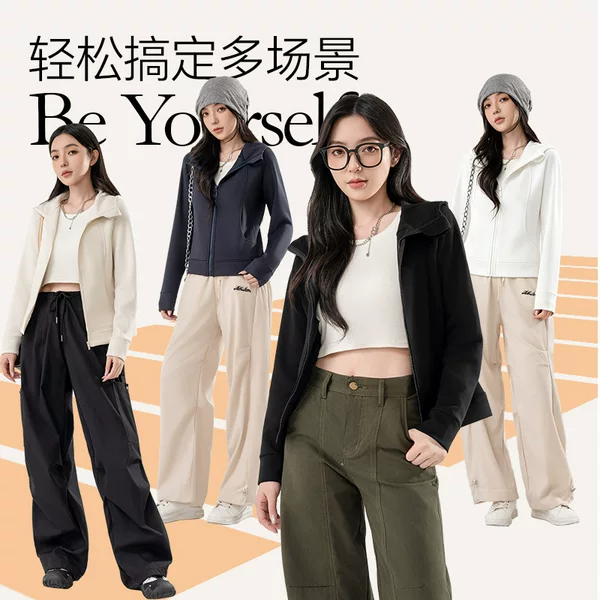 New Lulu fleece-lined eco-silk sweatshirt jacket, slim-fit, sporty cardigan, casual and warm hooded top