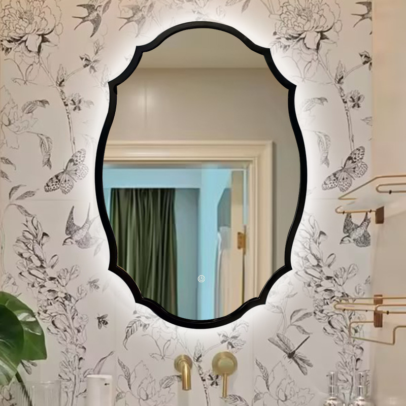 French Retro Oval Black Mid-Century Style Bathroom Mirror Wall-Mounted Mirror Decorative Mirror Frame Bathroom Bath Mirror Smart