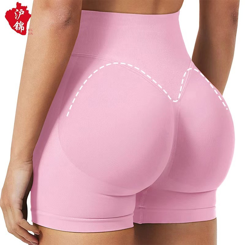 European and American Style Seamless Sports Yoga Shorts for Women with Three-Section Waistband, Ruched Butt-Lifting Design, No Awkward Lines, Peach-Shaped Butt Gym Shorts