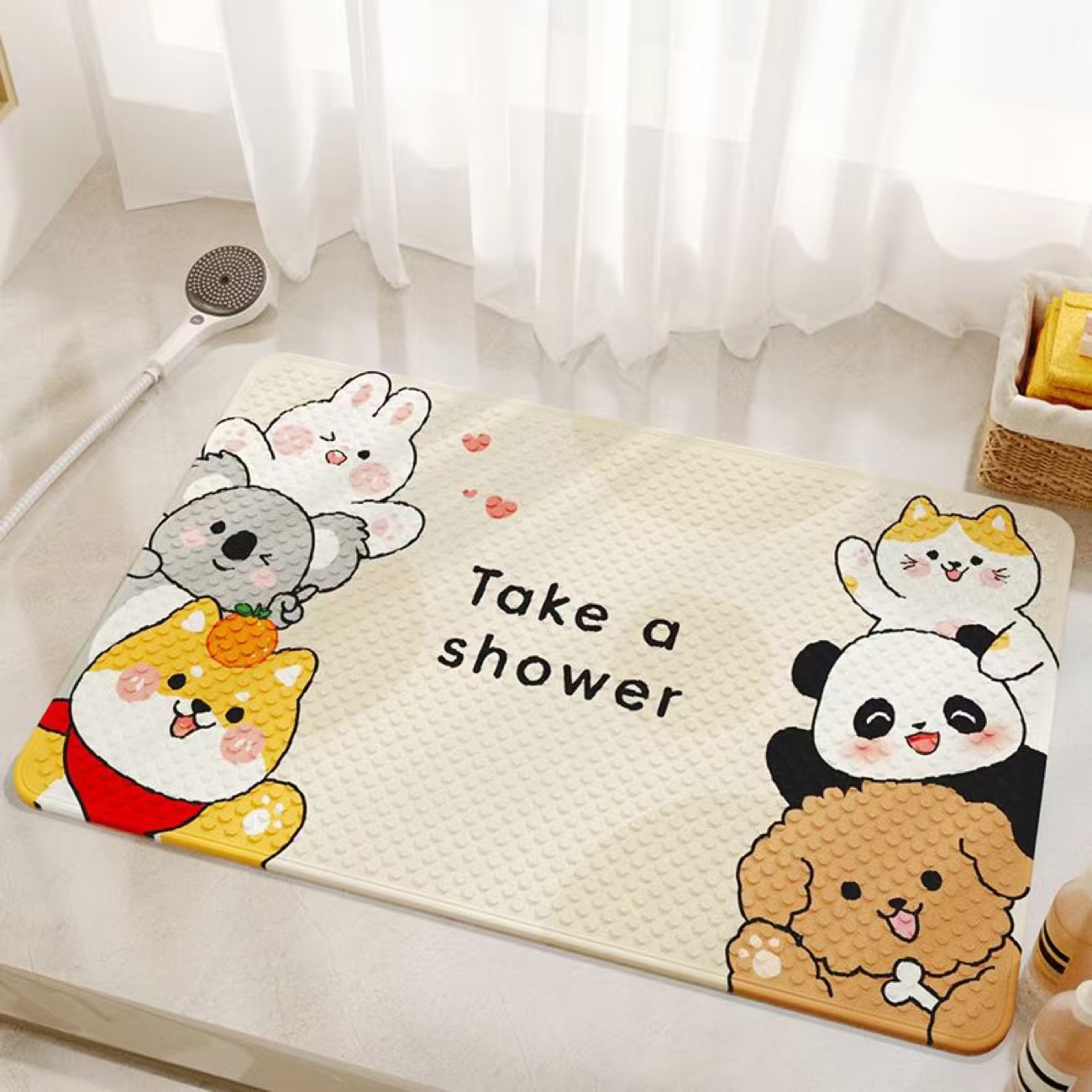 Patterned Non-Slip Bathroom Mat for Home Use, Shower Room, Children's Bath, Waterproof, Anti-Fall Floor Mat with Suction Cups