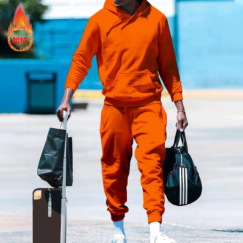 2023 estación independiente transfronteriza con capucha de lana forrada suéter de color sólido traje europeo y americano suelto casual de dos piezas ropa de hombre