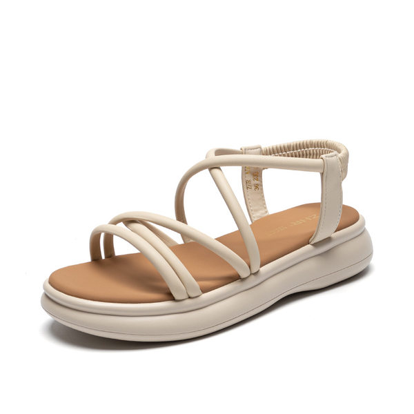 Sandal La Mã đế dày quai chữ V nữ thời trang đi biển — M560 màu be