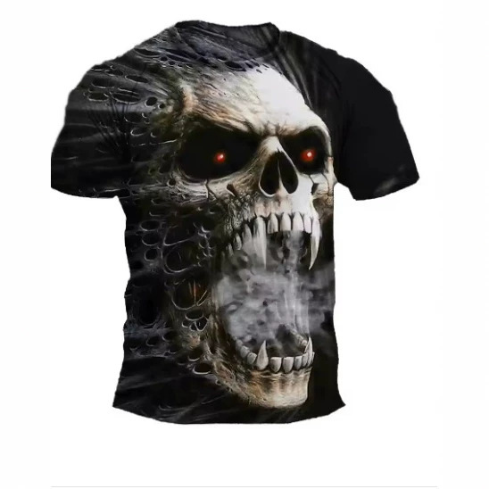 Men's T-Shirt Halloween Horror Skull T-Shirt Men's Casual Short Sleeve Oversized T-Shirt Hip Hop Street Style Men