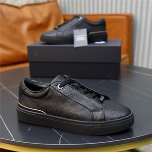 European High-End New Casual Genuine Leather Sneakers Fashion Versatile Trendy Men's Shoes Small Black Shoes
