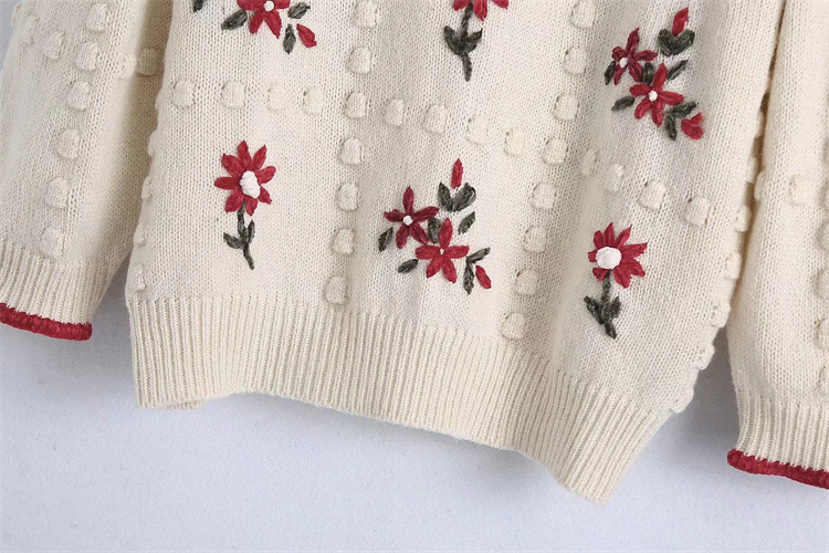 flower embroidery round neck sweater NSYJN118472