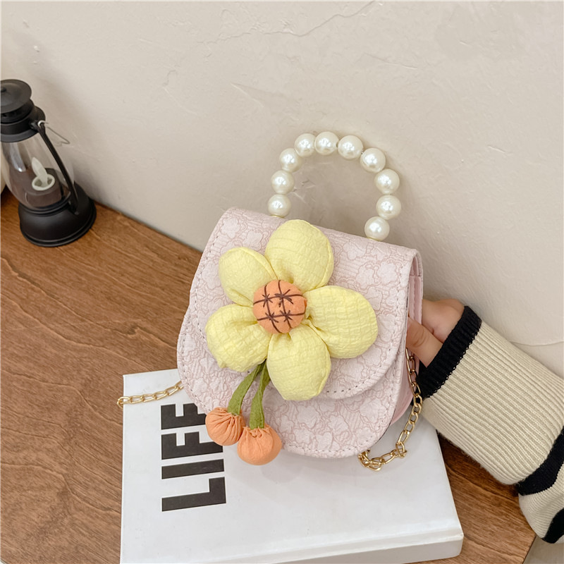 2023 nuevos niños de moda estilo occidental girasol perla bolso niña princesa hombro Messenger bolsa monedero