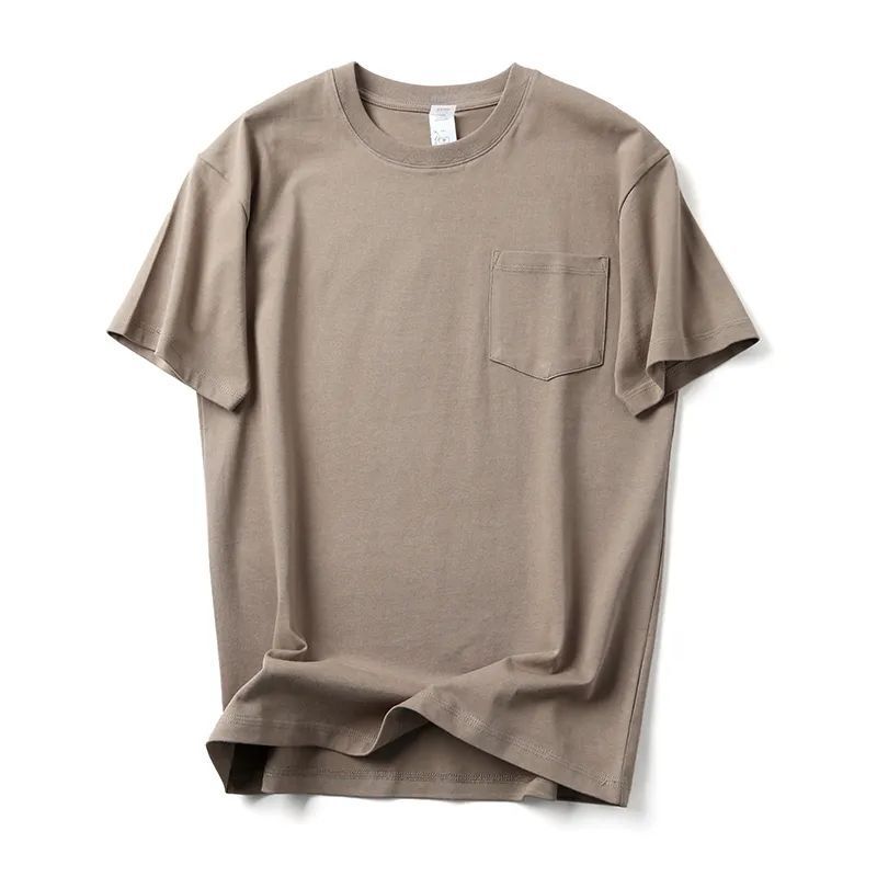 Salt Style Boyfriend Wear Men's Short-sleeved T-shirt Solid Color Pocket Design American Style Retro Tee Heavy Double Yarn Cotton