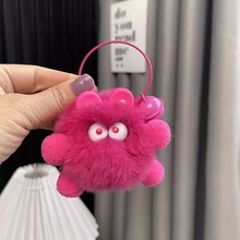 定制仿獭兔毛钥匙扣毛绒挂件小饰品毛绒小煤球包包汽车挂饰钥匙链