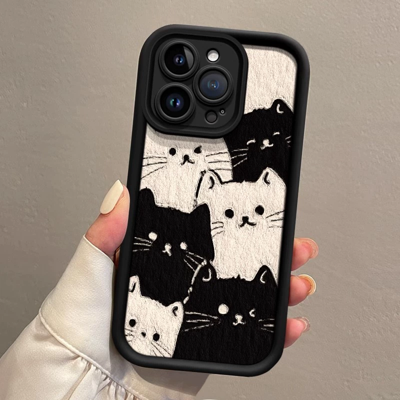 Чехол для телефона (совместимый с Apple) серий iPhone 13–17, текстура из овчины, полноэкранная печать кошки, опциональный шейный шнурок