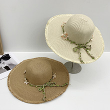 花朵草帽女夏户外旅游遮阳防晒太阳帽海边度假风小清新大沿沙滩帽