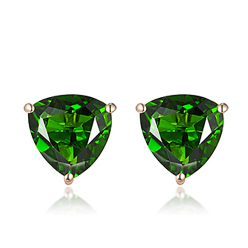 Triangle Emerald Diopside Ear Studs Plated 18K Rose Gold colour gemstone triangle Heart-shaped Earrings