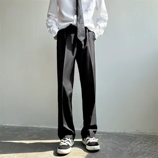 男士西裤春夏新款港风ins纯色宽松休闲裤青少年潮流垂感直筒长裤