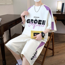 短袖T恤套装夏季韩版青少年学生搭配短裤男生字母印花运动套装棉