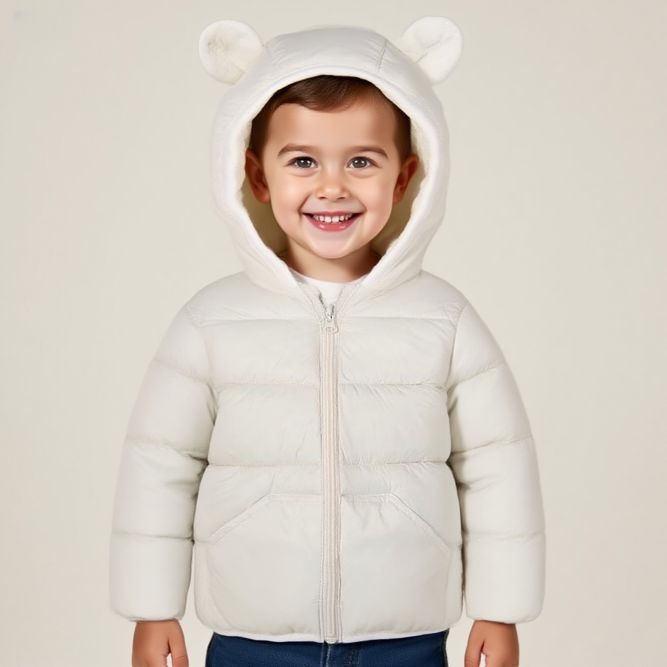 865 nuevo bebé de bolsillo ropa de algodón niños niños niñas ropa de invierno cálida orejas chaqueta con capuz image 2