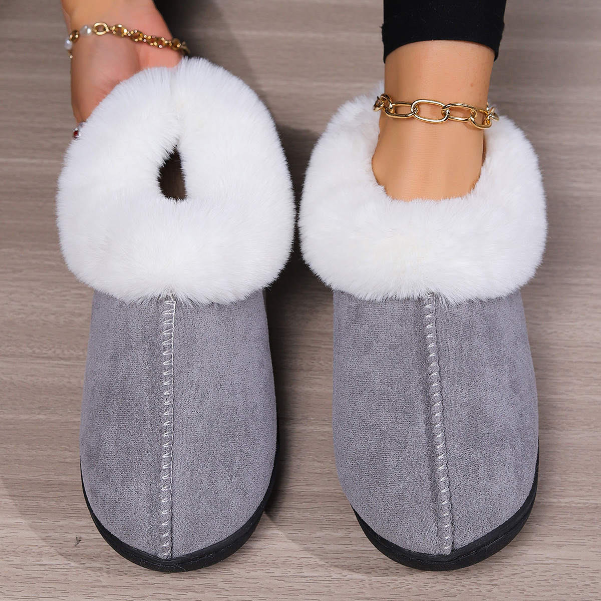 Home cotton slippers female Baotou cotton drag indoor household non-slip neutral slippers_voghion.com