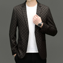 时尚休闲男士西装2026春秋新款中青年商务格子潮流百搭西服男外套