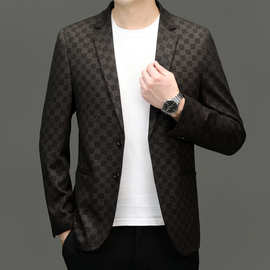 时尚休闲男士西装2026春秋新款中青年商务格子潮流百搭西服男外套