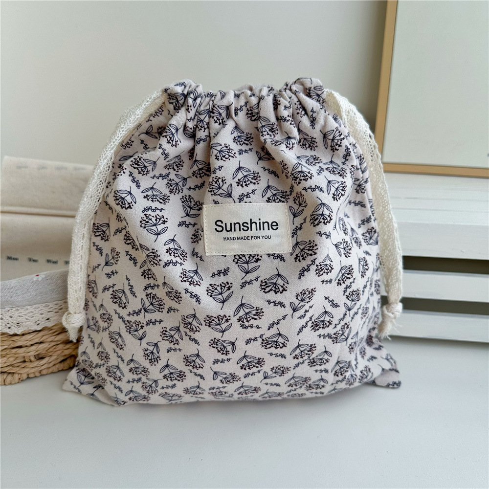 Ins estilo mori algodón cepillado color tierra floral bolsa de cordón clasificación en el hogar bolsa de almacenamiento bolsa de viaje grande