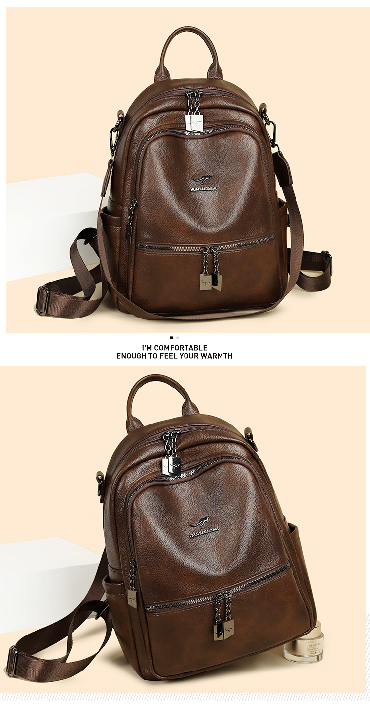 High-quality soft leather backpack women's new style simple versatile large capacity travel backpack mommy bag multi-purpose school bag