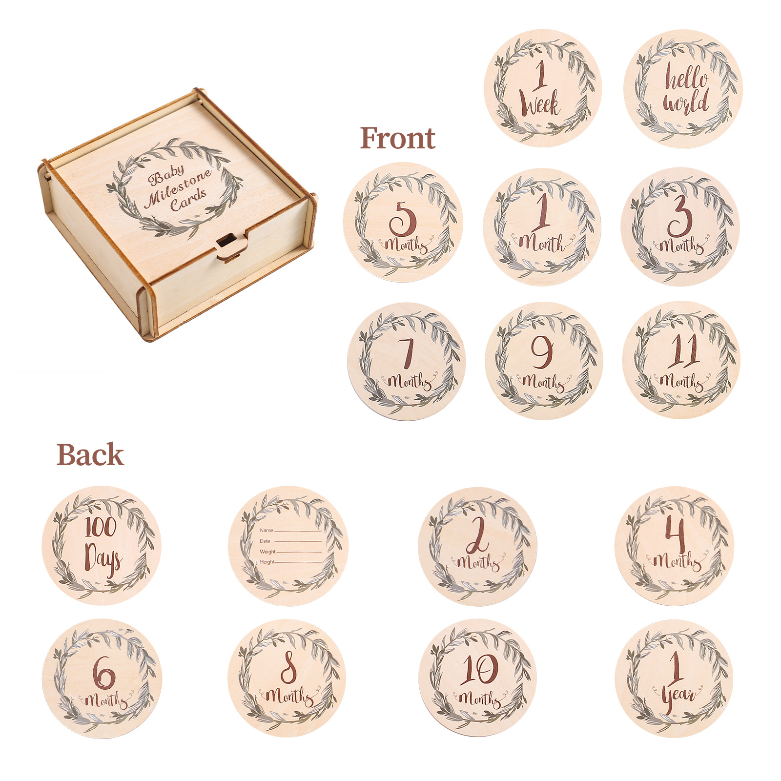 Nuevos productos transfronterizos Traje de hito de dibujos animados de madera para niños Foto de bebé Crecimiento Adornos conmemorativos Kilometraje en caja