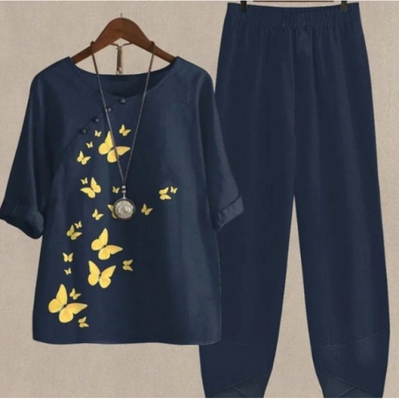 Europa y Estados Unidos trajes casuales de mujer transfronterizos de moda explosiva verano nuevo cinco mangas impresión chaqueta pantalones dos piezas