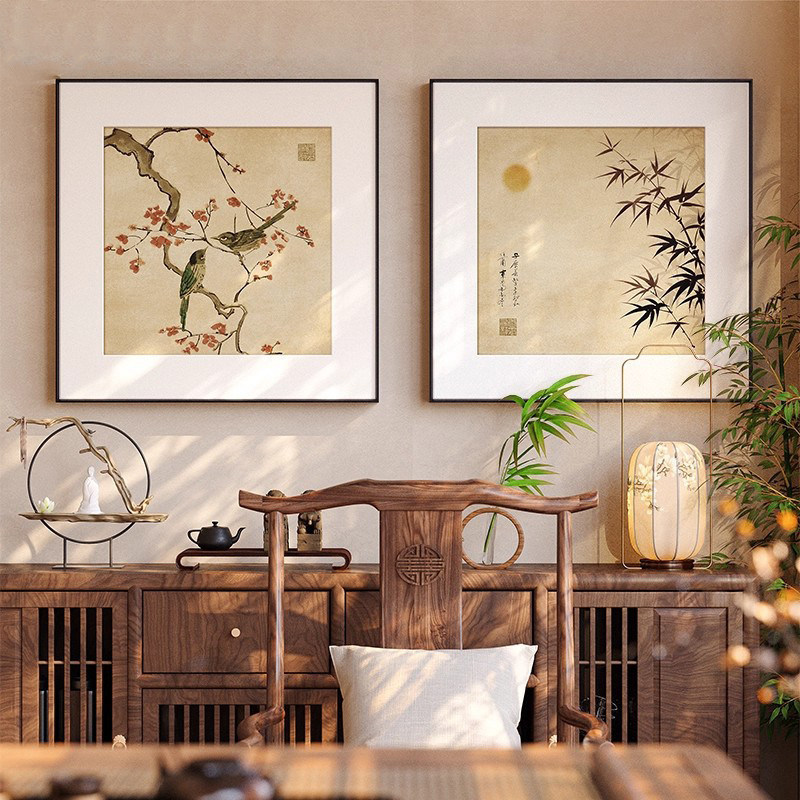Sung Dynasty Aesthetic Restaurant Decorative Painting, Tea Room Hanging Painting, Bamboo Symbolizing Peace, Good Meaning, Great Joy, Office Painting