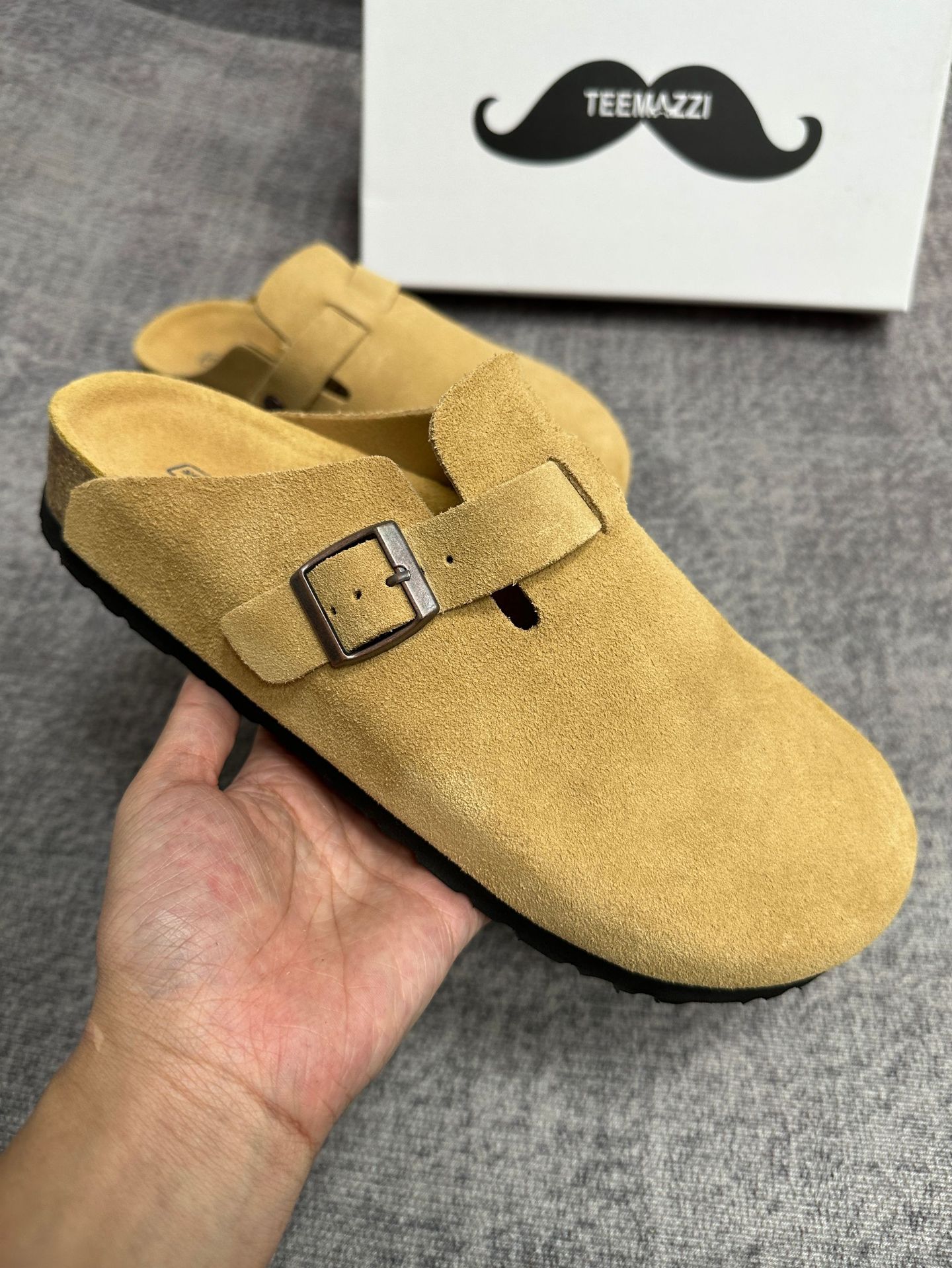 TEEMAZZI ganado de vello con zapatillas de cuero perezosas, zapatillas de moda versátiles con base de corcho Bocken image 11