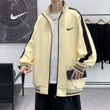 开衫卫衣2024春秋季韩版宽松休闲立领拼色帅气潮牌条纹百搭外套男