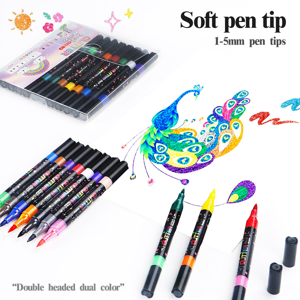 Nuevo juego de bolígrafos intermitentes de dos colores de dos cabezas para niños