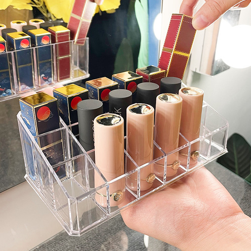 12-grid trapezoidal lipstick storage box light luxury transparent acrylic storage rack desktop cosmetics storage rack lipstick rack