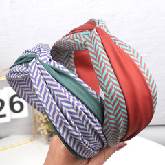 韓版休閒布藝幾何花紋寬版交叉發箍 時尚氣質拼接壓發卡髮飾批發