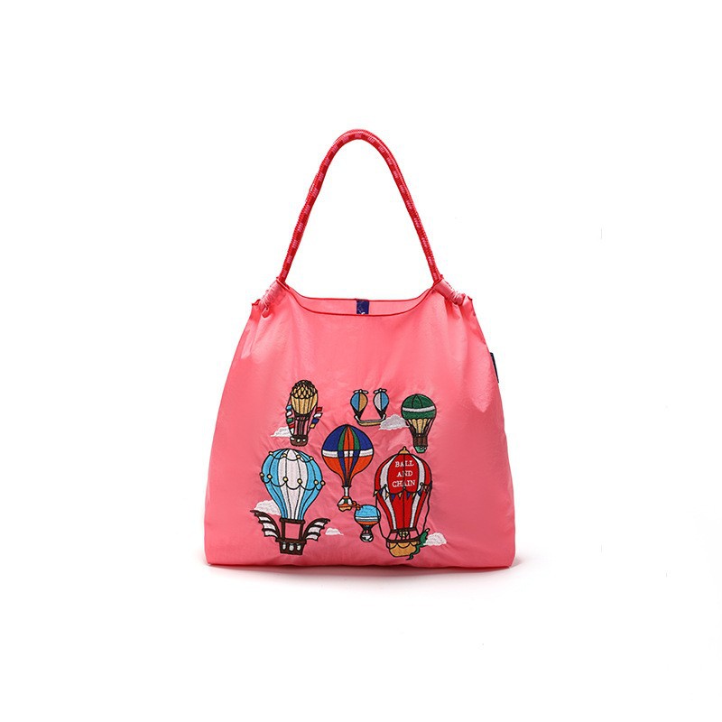 Bolsa de compras ecológica de cadena de bolas casera japonesa, bolsa de lona portátil bordada de tela de nailon, bolsa de compras de nailon