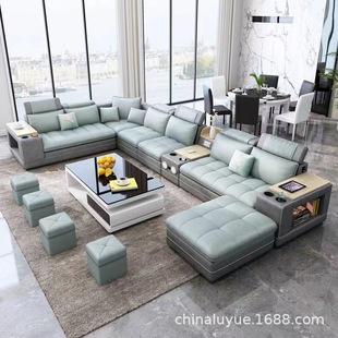 Living Room Sofa Advanced Sense Technology Cloth U-shaped Sofa Combination Large Apartment Fabric Sofa Simple Style Leather Sofa