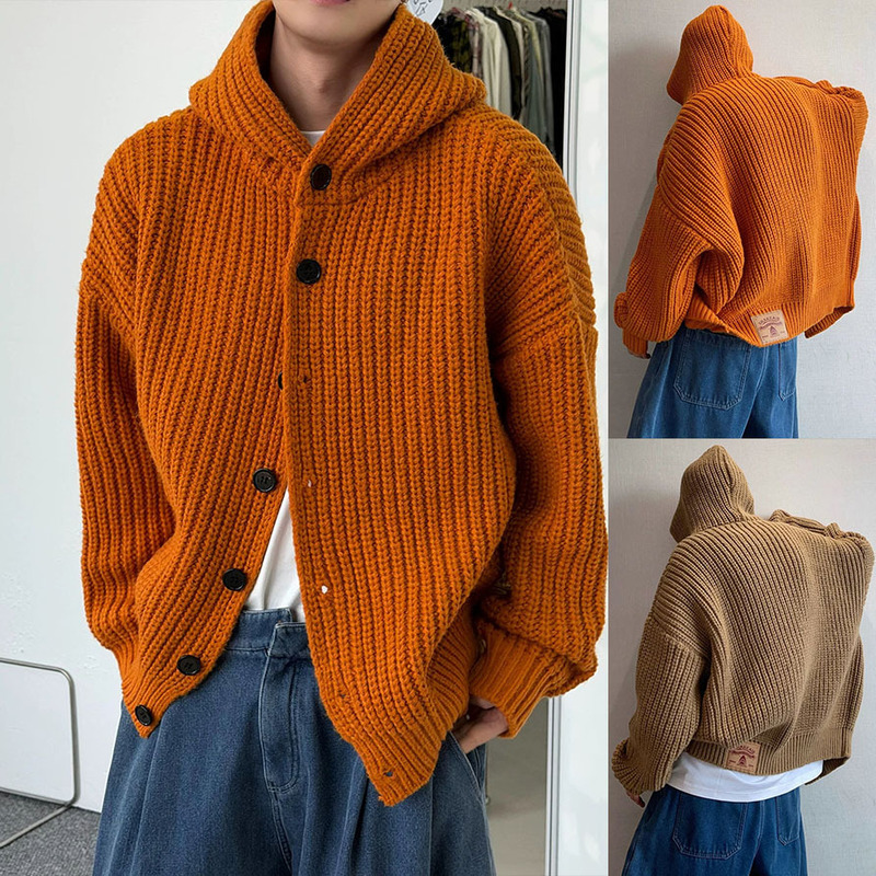 Short hooded cardigan sweater for men and couples, orange, trendy, autumn and winter, cross-border factory wholesale Short hooded cardigan sweater for men and couples, orange, trendy, autumn and winter, cross-border factory wholesale
