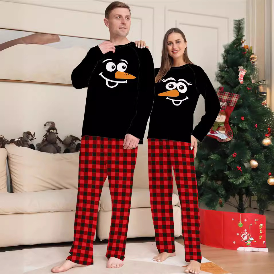 Christmas Cartoon plaid Christmas family dress printed home dress pajamas_viptrois.com
