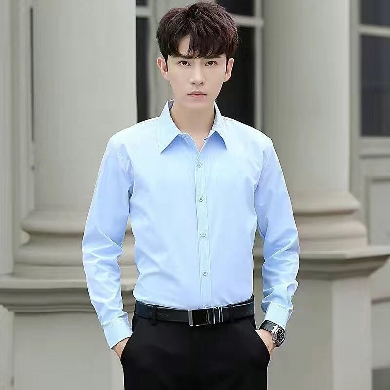 Men's spring and autumn business formal shirt long sleeve slim fit professional white collar black shirt plus size solid color non-ironing shirt